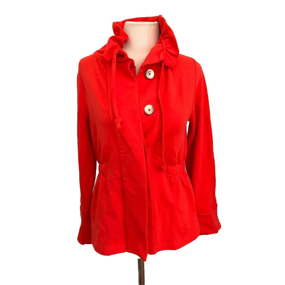 Lilla P Jacket Orange Sz XS Zip RUFFLE NECK long Sleeve Coat